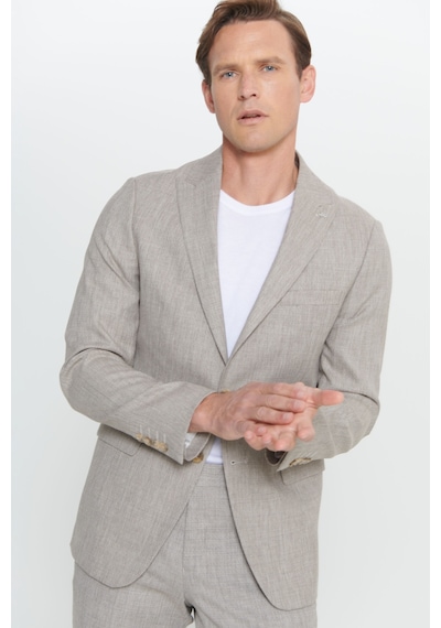 Ac&co Erkek Acıkahve Slim Fit Dar Kesim Kırlangıç Yaka Desenli Takım Elbise