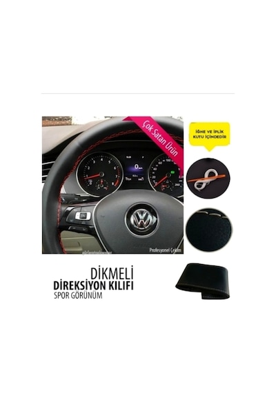 Dacia Duster Deri Direksiyon Kılıfı Soft Kırmızı Ipli (38×10.5Cm)