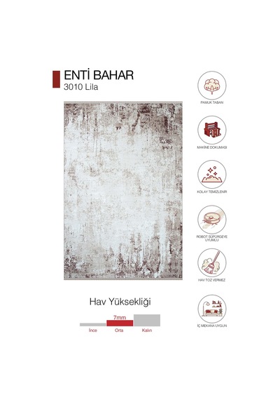 Enti Bahar 3010 Lila Halı - Eskitme Desenli Mutfak Halısı