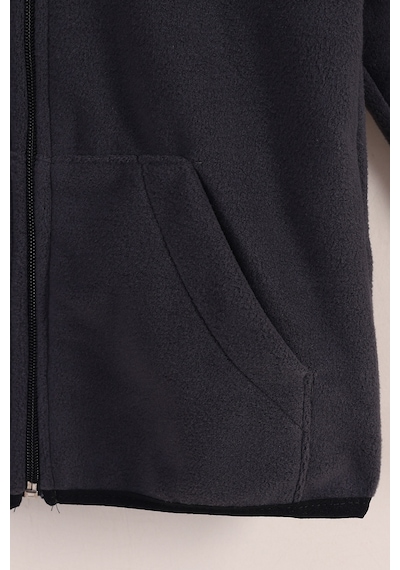 Monox Lastik Manşetli Fermuarlı Kapüşonlu Çocuk Unisex Polar Ceket Füme