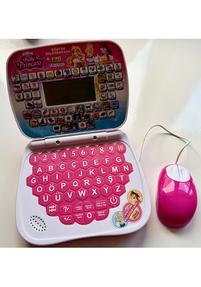 100 Fonksiyonlu Türkçe İngilizce Eğitim Bilgisayarı 2ın1 Set Eğitici Bilgisayar Ve Mouse Laptopu Pembe