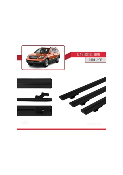 Kia Borrego Hm 2008-2019 Arası İle Uyumlu Basic Model Ara Atkı Tavan Barı Siyah 3 Adet