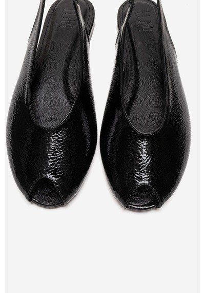 Luvishoes Serına Siyah Kırışık Rugan Kadın Sandalet