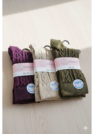 Kadın Lambswool Yün Çorap 3'lü Asorti Setler 36-40 Set 2