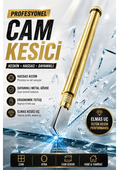 Profesyonel Elmas Uçlu Cam Kesici - Metal Gövde Hassas Cam Kesme Aparatı Ergonomik Sap