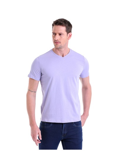 Hatemoğlu Lila Düz Slim Fit 100% Pamuk V Yaka Tişört Lila