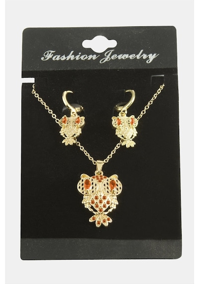 Baykuş - 118 - Zirkon Taşlı - Csmo-tex - Set Kolye-yeşil Çok renkli