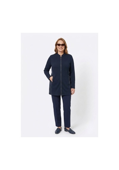 Onno Style Women Yan Kapitoneli Çelik Örgü Triko Kadın Ceket Lacivert