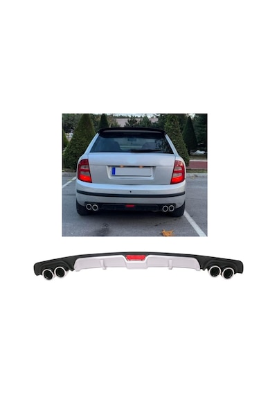Skoda Fabia Mk1 Uyumlu Body Kit Difüzör 4 Çıkış Gri Yuvarlak