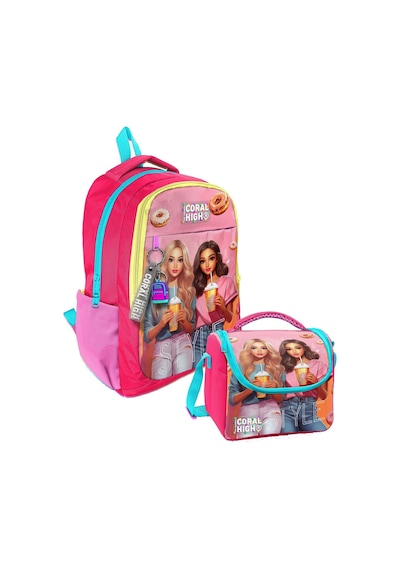 Coral High Kız Çocuk İlk Ve Ortaokul Sırt Çantası Ve Beslenme Çantası - Pembe Kırmızı Fashion Girl Çok Renkli