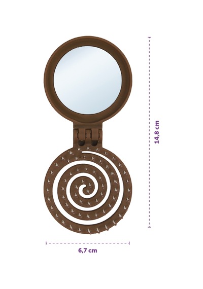 Beauty Makaron Saç Fırçası - 3d Esnek, Aynalı, Çanta Boy - Compact Detangler Kahverengi