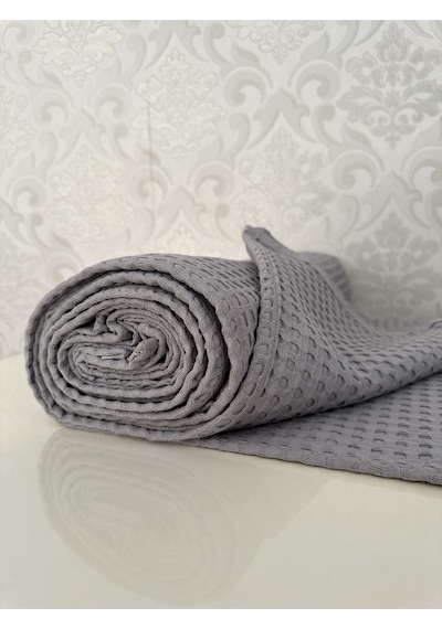 Premium %100 Pamuk Tek Kişilik Yazlık Pike, Yatak Örtüsü, Terletmez Kumaş Gri Renk 160x240cm Gri