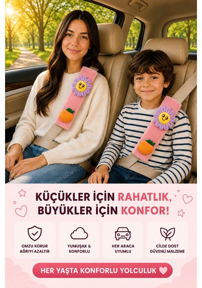 Çiçek Ve Meyveli Pembe Emniyet Kemeri Aksesuarı - Emniyet Kemeri Kılıfı - Araç Emniyet Kemeri Omuz Koruyucu 1 Adet