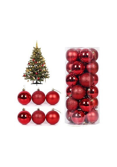 Ers 12 Adet Parlak Kırmızı 3 Cm Mini Yılbaşı Topu, Noel Çam Ağacı Topu, Süs Topu Diğer