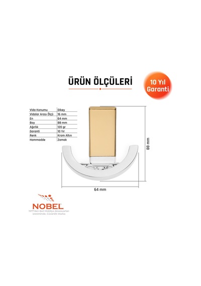 Palmiye Lüks Askı, Metal, Vestiyer Askı, 120 Gr, Dolap Askılık, Duvar Askılığı, Krom-altın Vidalı 5 Adet