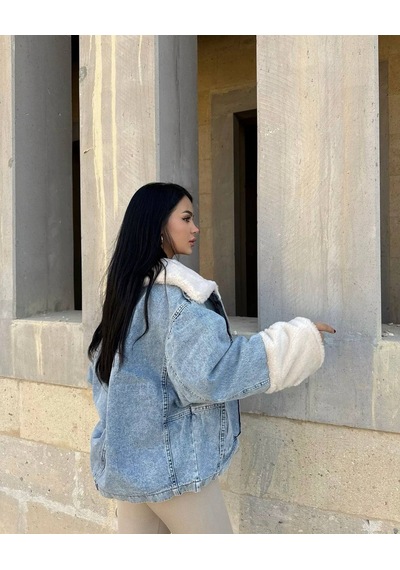 Odl Jeans Kürk Detaylı Denim Ceket Kot Rengi