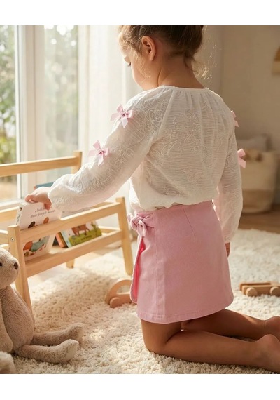 Mutlu Bebe %100 Pamuk Bayramlık Kız Çocuk Şort Etekli Takım Fiyonklu Bluz Ve Pembe Şort Etek 2 Li Şık Kombin Beyaz Mutlu Bebe %100 Pamuk Bayramlık Kız Çocuk Şort Etekli Takım Fiyonklu Bluz Ve Pembe Şort Etek 2 Li Şık Kombin Beyaz