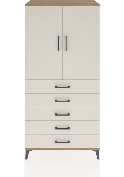 Hyperion Dolap Tek Raflı 5 Çekmeceli Tek Askılı 88x44x182 Çam... Çam