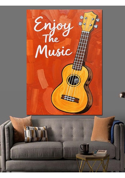 Ahşap Tablo Sarı Ukulele Müzik Posteri