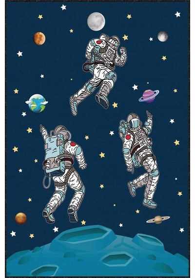 Lacivert Kaymaz Tabanlı Uzay Astronotlu Çocuk Halısı Ar742n11