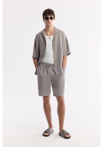 Avva Erkek Nardo Gri Beli Lastikli Bağcıklı Soft Touch Relaxed Fit Şort A51y3703