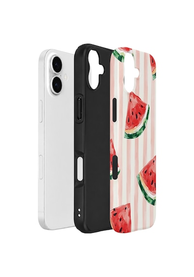 Apple iPhone Uyumlu 16 Vorian Çift Katmanlı Kılıf Watermelon Blush Stripe