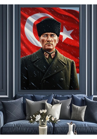 Karizma Tablo Türk Bayrağı Atatürk Portresi Dekoratif Kanvas - Mdf Ahşap Tablo