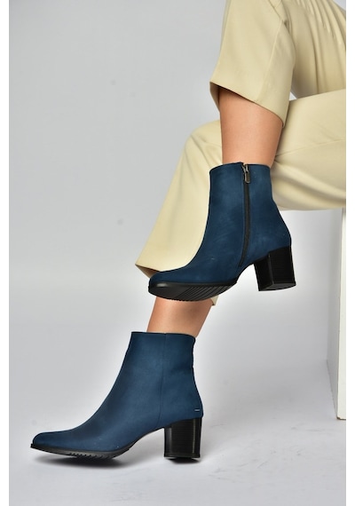Fox Shoes G654013102 Lacivert Süet Alçak Topuklu Kadın Bot