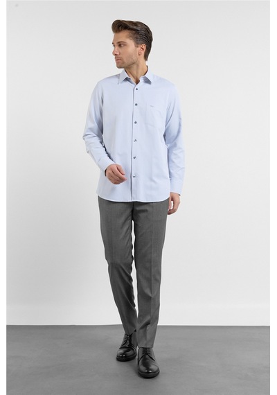 İmza Gri Kendinden Desenli Sert Yaka Uzun Kol Cepli Comfort Fit Pamuklu Gömlek 1004255269