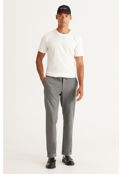 AC&Co / Altınyıldız Classics Erkek Grı Slim Fit Dar Kesim Beli Bağlamalı Desenli Esnek Pantolon Gri