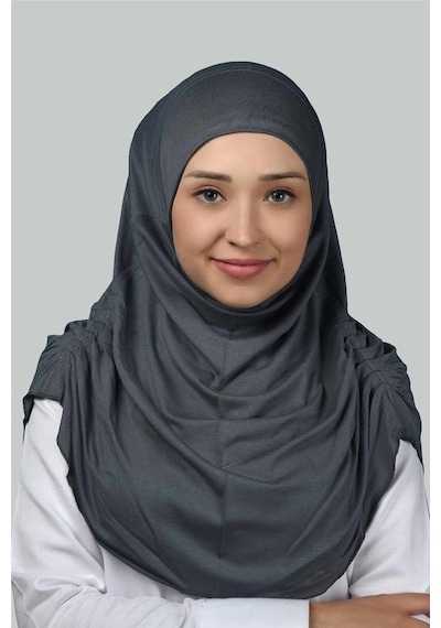 Altobeh Hazır Türban Büzgülü Pileli Pratik Eşarp Tesettür Hijab - Namaz Örtüsü - Füme