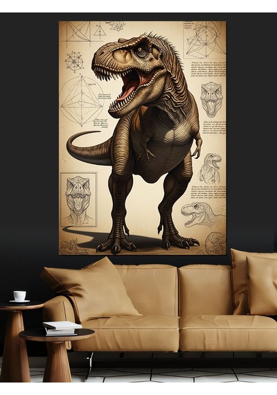 Ahşap Tablo Vahşi Dinozor T-rex Çizimi