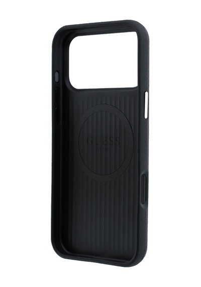 Apple iPhone Uyumlu 18 Pro Kılıf Guess Lisanslı M-safeli Pu Metal Üçgen Logolu Karbon Fiber Kevlar Kapak Bordo