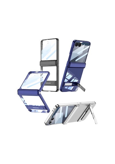 Samsung Galaxy Uyumlu Z Flip 7 Kılıf Kamera Korumalı Şeffaf Tasarımlı  Standlı Kapak Lacivert