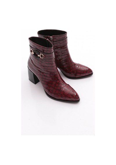Dgn 951 Kadin Topuklu Bot Bordo Kroko
