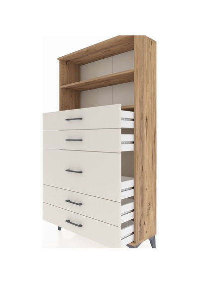 Arges Dolap 2 Raflı 5 Çekmeceli 88x30x163 Çam-aytaşı Çam