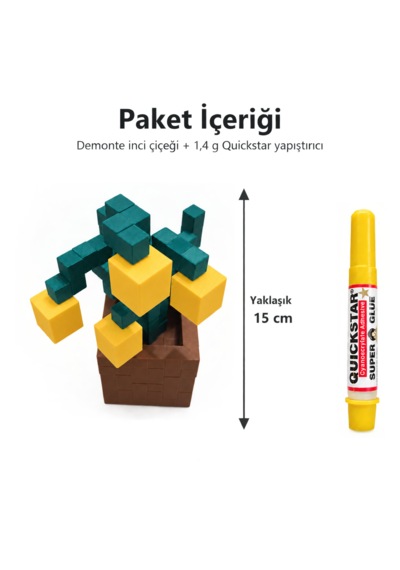 Piksel İnci Çiçeği Biblo - 3d Baskı, Minecraft Esintili Sarı
