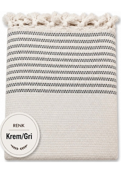 Pamuklu Kaymaz Hasır Dokuma Koltuk Örtüsü 180x220 - Kreme Gri