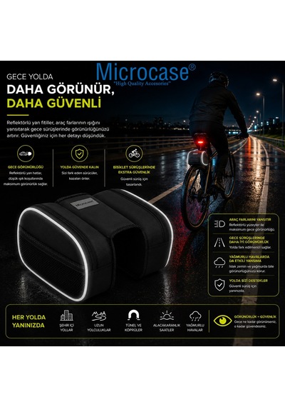 Microcase Bisiklet Orta Kadro için Reflektörlü 2 Gözlü 2 Yan Cepli Cırt Cırtlı Geniş Hacim Bisiklet Çantası AL5573