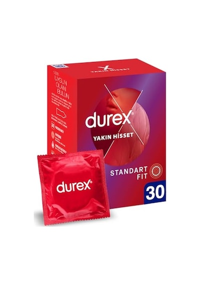 Durex Yakın Hisset İnce Prezervatif 30'lu, Standart Fit