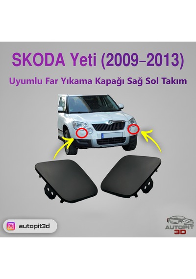 Skoda Yeti 2009 2013 Uyumlu Far Yıkama Kapağı Takımı Sağ + Sol