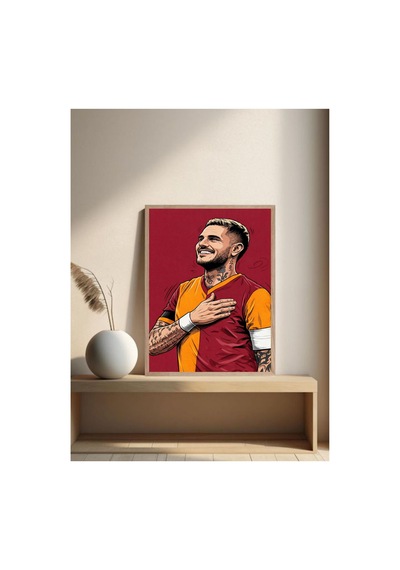 Sarı Kırmızı Futbol Tablo Doğal Ahşap Çerçeveli Çok Renkli - 867696609 Çok Renkli