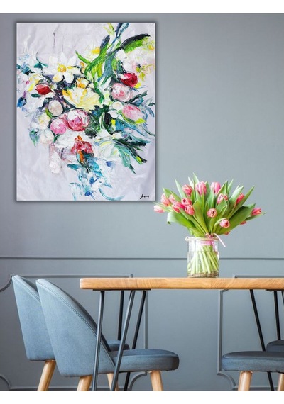 Yağlı Boya Tablo %100 El Yapımı 65cmx80cm Çiçek Buket
