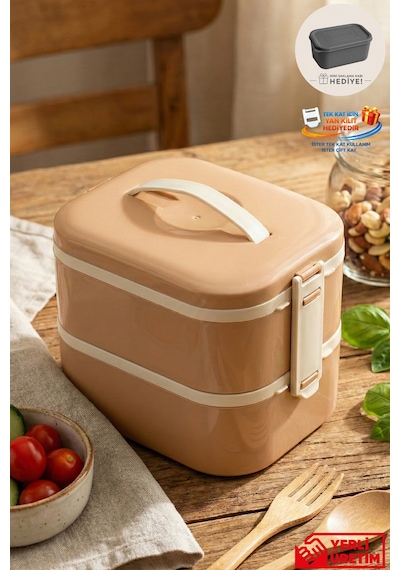 Tier - 2 Katlı Sızdırmaz Kapaklı Lunchbox 1000 Ml Pembe