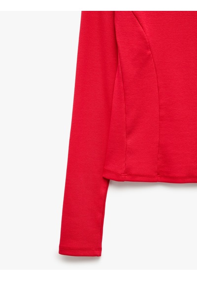 Koton Slim Fit Pamuklu Kaşkorse Bisiklet Yaka Uzun Kollu Tişört Kırmızı 7wak50222ek