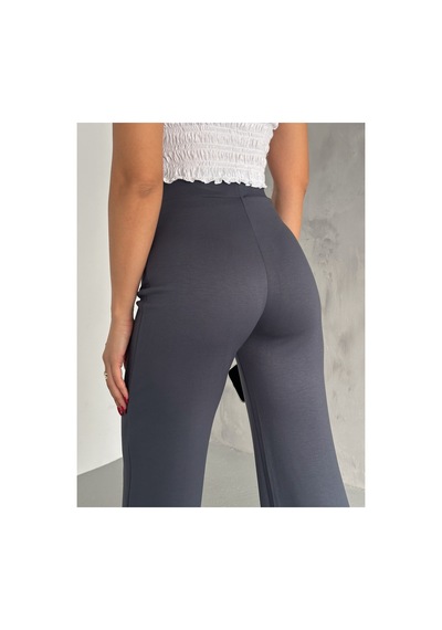 Gugus Kadınmodal Kumaş Bol Paça Önü Dikişli Beli Lastikli Günlük Pantolon Füme