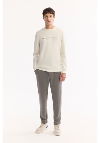 Avva Erkek Ekru Bisiklet Yaka Pamuklu Bi-stretch Baskılı Regular Fit Sweatshirt A52y1210