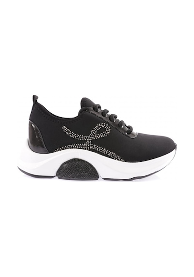 Dgn 1013-22y Kadın Bağcıklı Yan Sılver Taşlı Strech Kalın Taban Sneakers Ayakkabı 1013-2026-R1534 Siyah