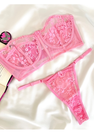 Arinda Candice Pembe Çiçek Desenli Brode İşlemeli Tek Renk Balenli Kapsız Askıları Çıkarılabilir Bralette Sütyen Tanga Alt Üst İç Çamaşırı Takımı 2 Parça Arinda Candice Pembe Çiçek Desenli Brode İşlemeli Tek Renk Balenli Kapsız Askıları Çıkarılabilir Bralette Sütyen Tanga Alt Üst İç Çamaşırı Takımı 2 Parça