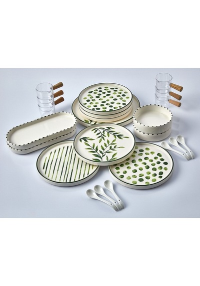 Kitchen Life 23 Parça 6 Kişilik GreenTree Stackable Kahvaltı Takımı -  Sosluklu ve Kaşıklı Kahvaltılık Sunum Seti Beyaz
